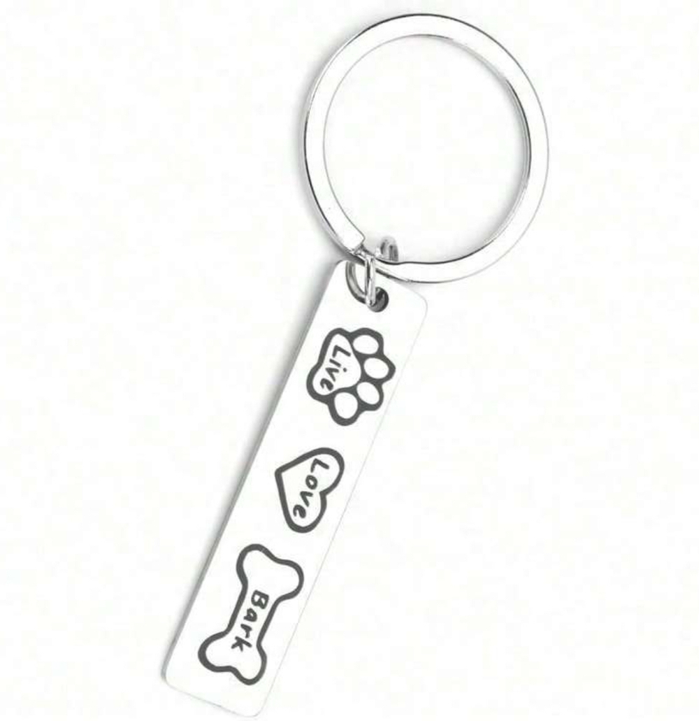 3/$25 Live Love Bark Paw Print Dog Bone Heart Stainless Steel Keychain NEW